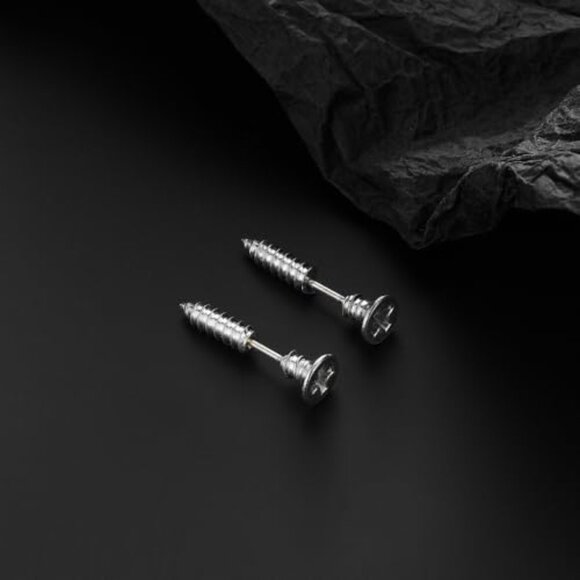 Titanium Steel Screw Stud Earrings Unisex Punk Rock Streetwear Jewelry - Picture 6 of 8